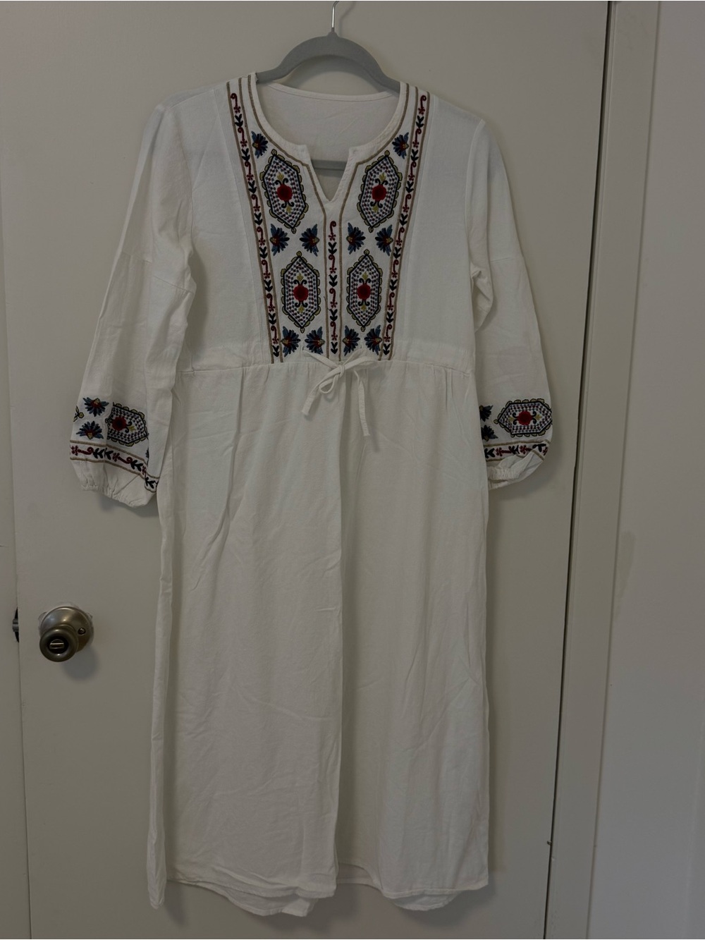 Women Ethnic Long Dress Embroidered Swing Boho Loose Travel Dress Size Small